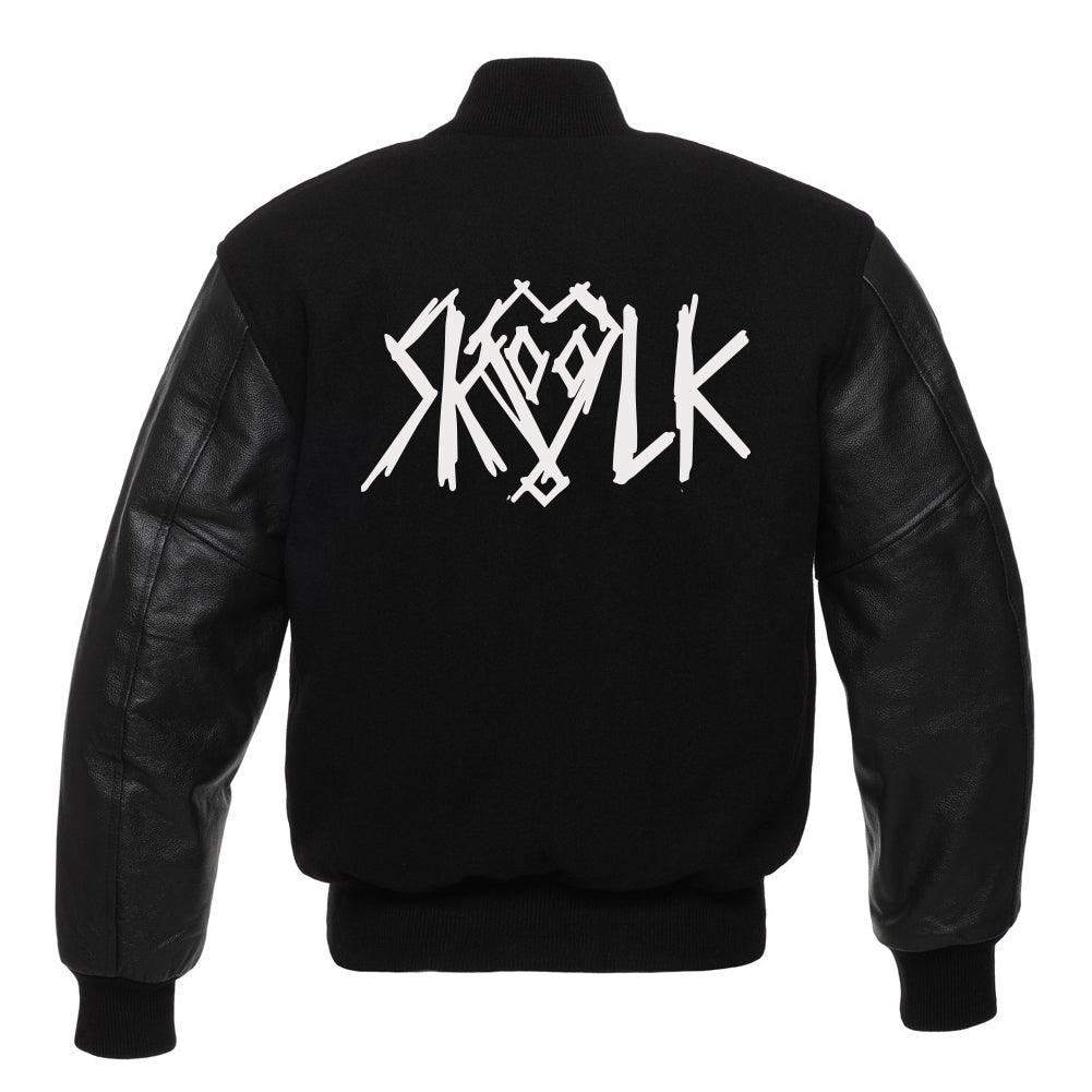 SKVLK VARSITY LETTERMAN JACKET WITH WHITE EMBROIDERED LOGO - GENUINE WOOL & LEATHER SLEEVES