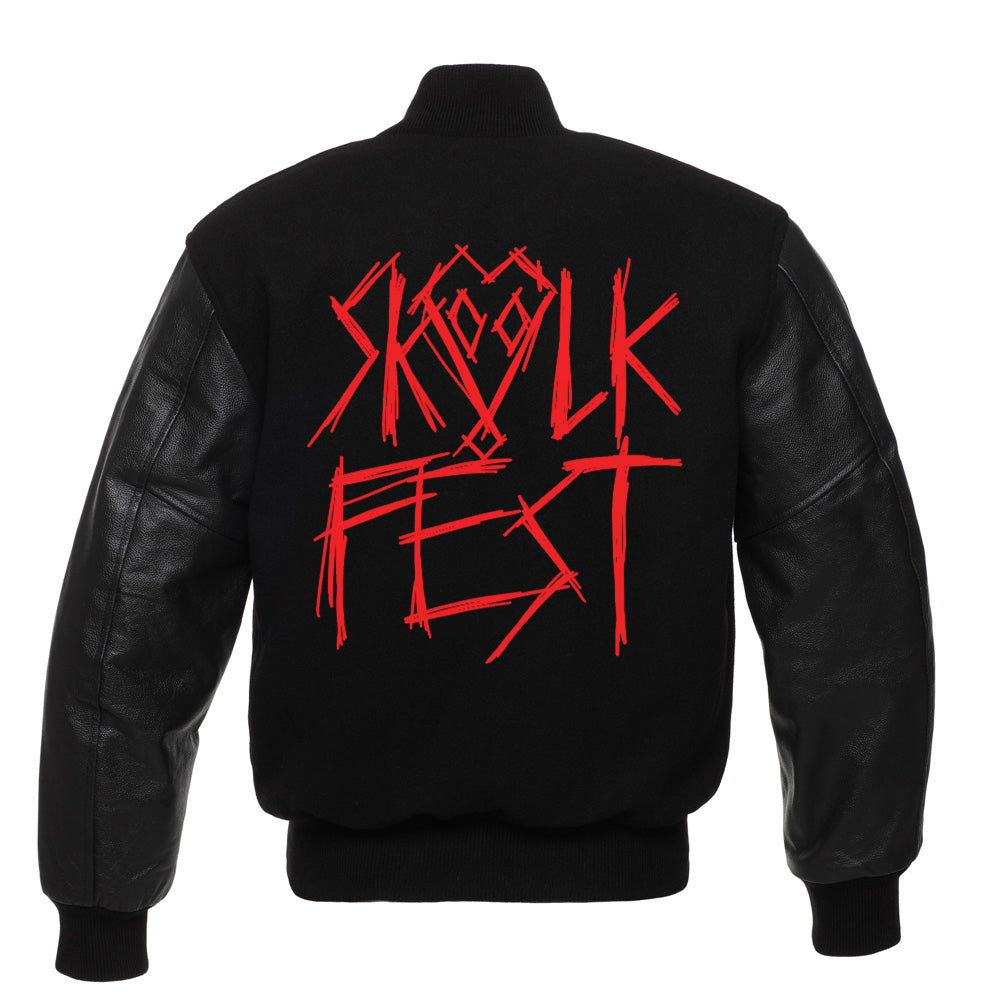 SKVLK FEST VARSITY LETTERMAN JACKET WITH RED EMBROIDERED LOGO - GENUINE WOOL & LEATHER SLEEVES