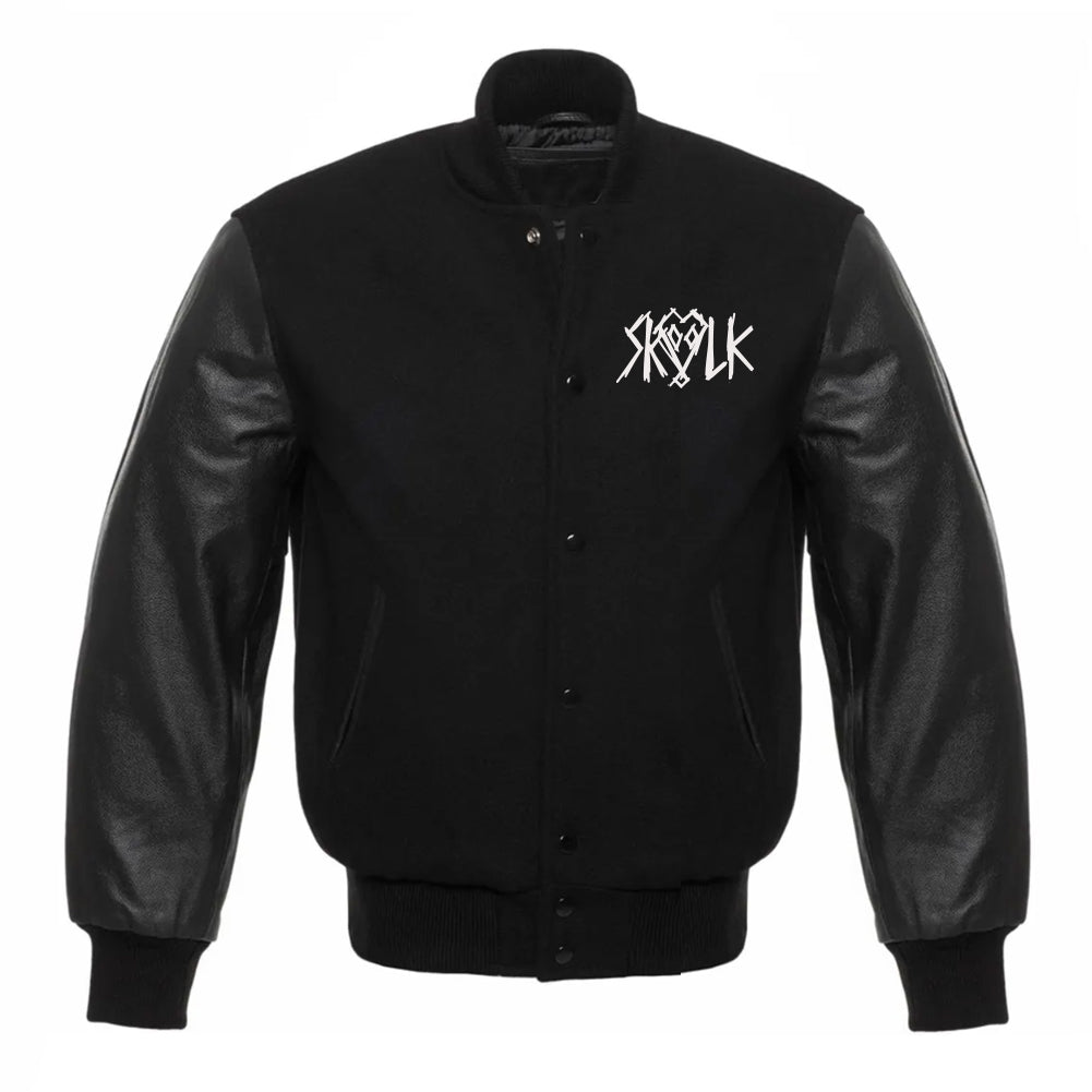 SKVLK VARSITY LETTERMAN JACKET WITH WHITE EMBROIDERED LOGO - GENUINE WOOL & LEATHER SLEEVES